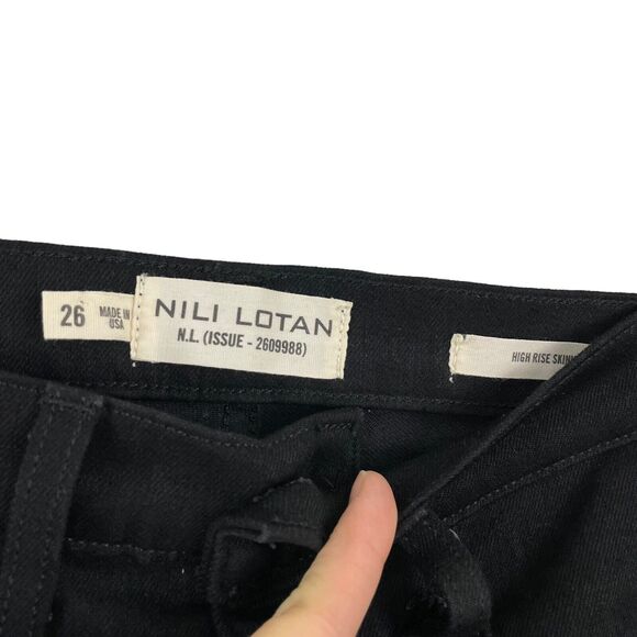 Nili Lotan Black Jean Sz 26 High Rise Skinny Frayed Raw Hem Ankle Crop 10758W377 - Picture 3 of 4